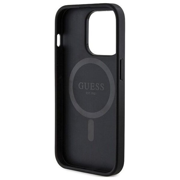 Guess Guess GUHMP14LG4GFRK iPhone 14 Pro 6.1" czarny/black hardcase 4G Collection Leather Metal Logo MagSafe