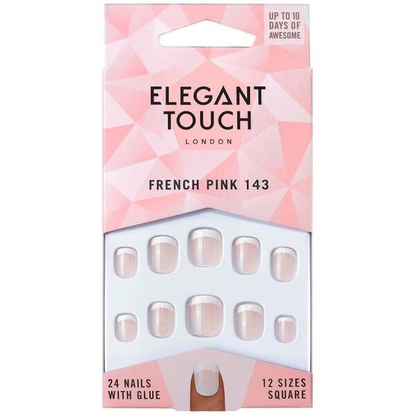 Elegant Touch Set, Elegant Touch, Natural French, Τετράγωνο, Τεχνητά Νύχια, Ροζ, 143, Petite (XS), 24 τμχ Για γυναίκες 13321637 5011522292724