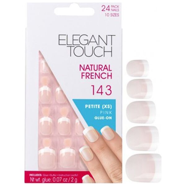 Elegant Touch Set, Elegant Touch, Natural French, Τετράγωνο, Τεχνητά Νύχια, Ροζ, 143, Petite (XS), 24 τμχ Για γυναίκες 13321637 5011522292724