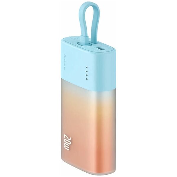Powerbank Baseus Popsicle 5200mAh 20W z wbudowanym kablem Lightning (+ biały kabel Baseus Simple USB-C - USB-C 60W/20V/3A/30cm) - niebiesko-pomarańczowy