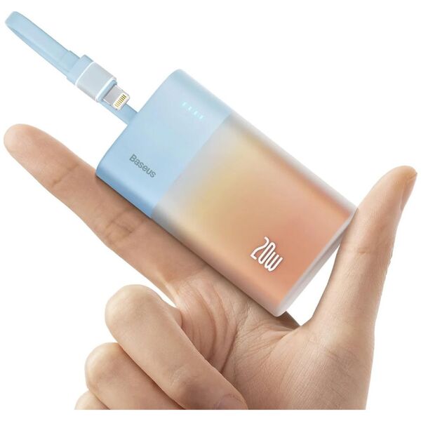 Powerbank Baseus Popsicle 5200mAh 20W z wbudowanym kablem Lightning (+ biały kabel Baseus Simple USB-C - USB-C 60W/20V/3A/30cm) - niebiesko-pomarańczowy