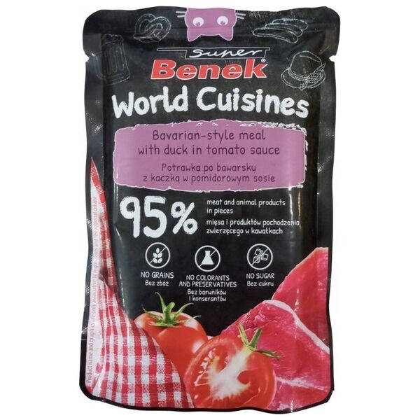 SUPER BENEK  SASZ.KOT 100g  WORLD         CUISINES KACZKA W POMIDOROWYM SOSIE