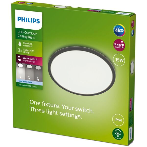 Lampa sufitowa Philips SUPERSLIM CEILING SSW 15W 40K BLACK IP54