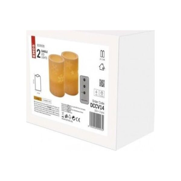 Kaledine dekoracija "2 zvakutes", 2 x 3Vdc (2x2 x AA), 2 x 1 LED, gintarine balta, su laikmaciu, valdikliu ir pulteliu, EMOS