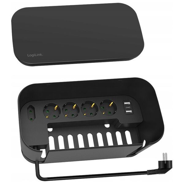 Kabel zasilający LogiLink LogiLink Kabelbox m. 5-fach-Steckdosenleiste USB/Schuko sch