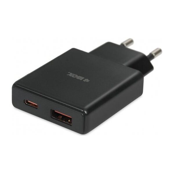 Ładowarka sieciowa iBOX C-43 Slim USB A+C 30W kabel USB-C do USB-C czarna