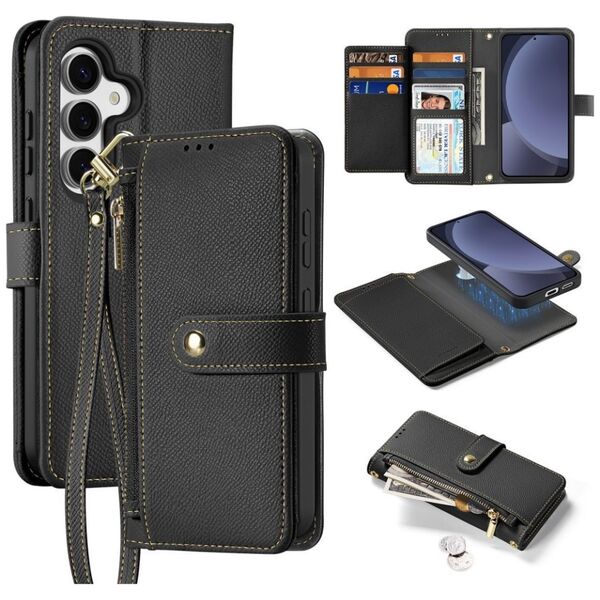 Etui skórzane Dux Ducis Lawa na Samsung Galaxy S25+ z odłączanym portfelem magnetycznym - czarne