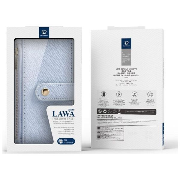 Etui skórzane Dux Ducis Lawa na Samsung Galaxy S25 Ultra z odłączanym portfelem magnetycznym - niebieskie