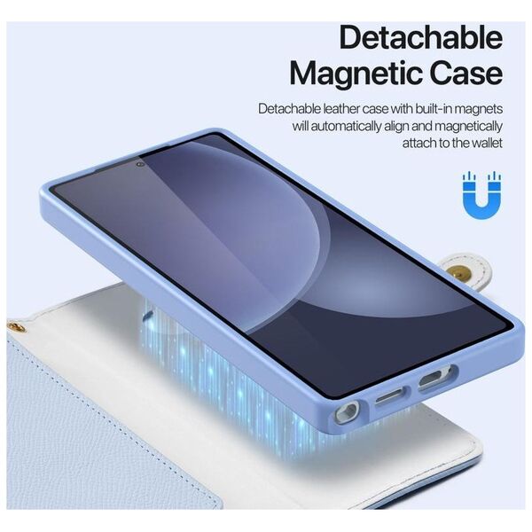 Etui skórzane Dux Ducis Lawa na Samsung Galaxy S25 Ultra z odłączanym portfelem magnetycznym - niebieskie