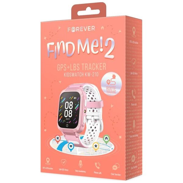 Smartwatch Forever Find Me 2 KW-210 Biało-różowy  (GPS Kids Find Me 2 różowy)