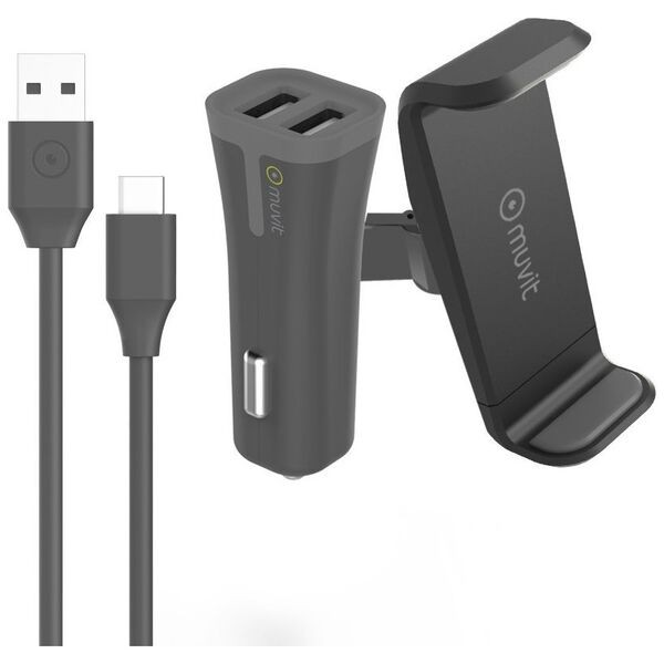Muvit Car Holder Airvent Car Charger 2usb 2.4a+type C της Muvit Black 12940017 3663111116984