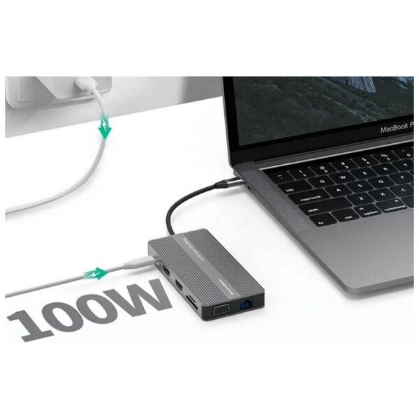 Extra Digital Adapteris USB Type-C USB adapter - 2x HDMI, VGA, LAN, 3x USB Type-A, SD, TF, USB Type-C PD100W, Aux 13223930 9990000913886