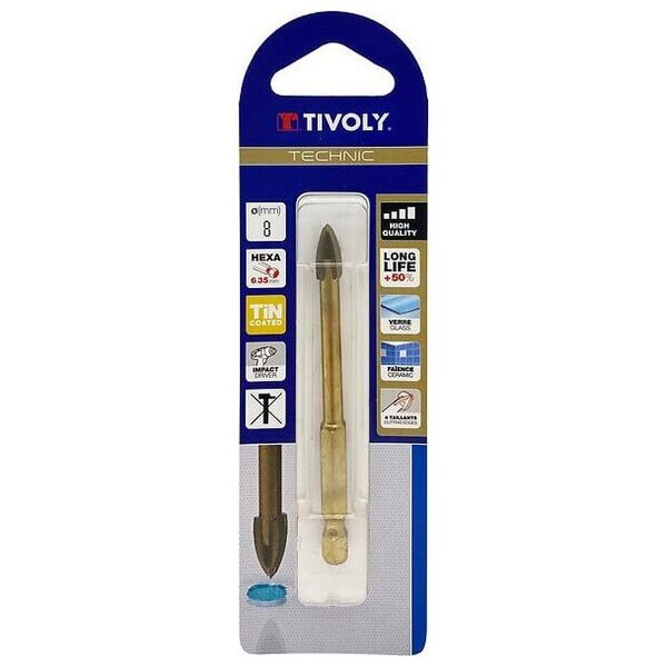 Τρυπάνι Tivoly Tivoly Stiklo ir keramikos plytelių krajžtas, keturių briaunų, 1/4" HEX kotelis, Ø8mm 13411786 3221910007553
