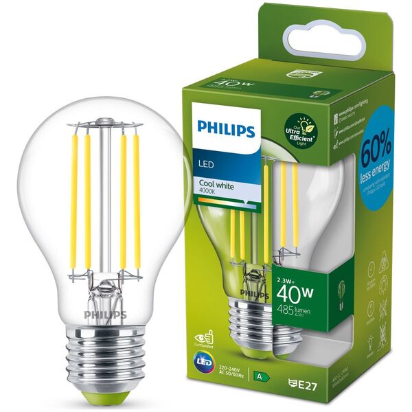 Signify Philips Classic LED-A-Label Lampe 40W E27 Kaltweiß klar 1er P