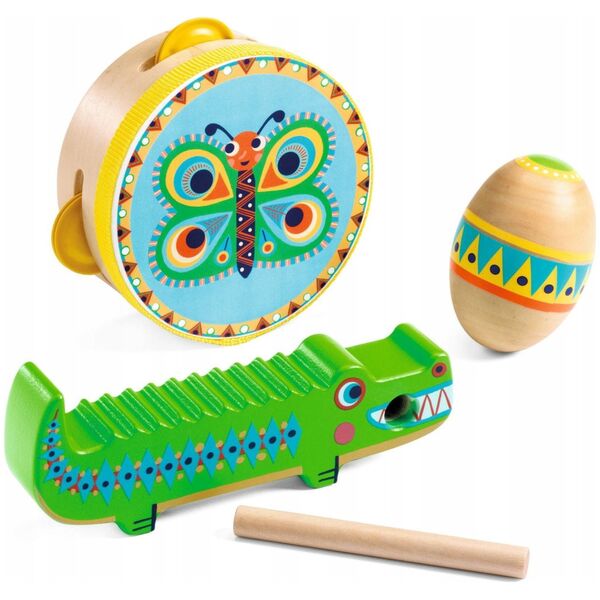 Djeco Djeco Animambo Muzikos instrumentų rinkinys: tamburinas, marakasas, guiro