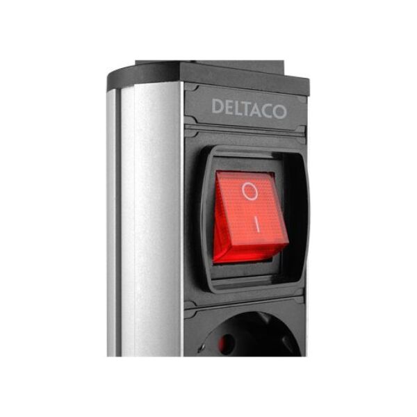 Deltaco Iššokanti maitinimo juosta DELTACO OFFICE su apsauga nuo viršįtampių, 3x EU kištukai, 2x USB, juoda/sidabrinė / DELO-0402 13435697 7333048044150