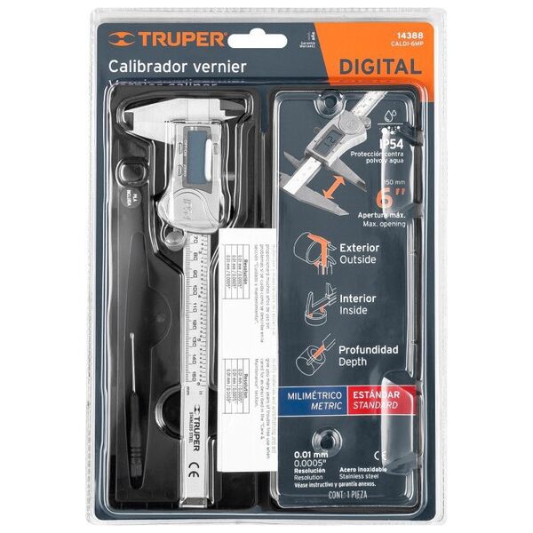 Truper Skaitmeninis slankmatis. Tikslumas 0,01 χλστ. Minimalus matuojamas storis 0,01mm, didžiausias matuojamas storis 150mm Truper® 13442906 7501206641811