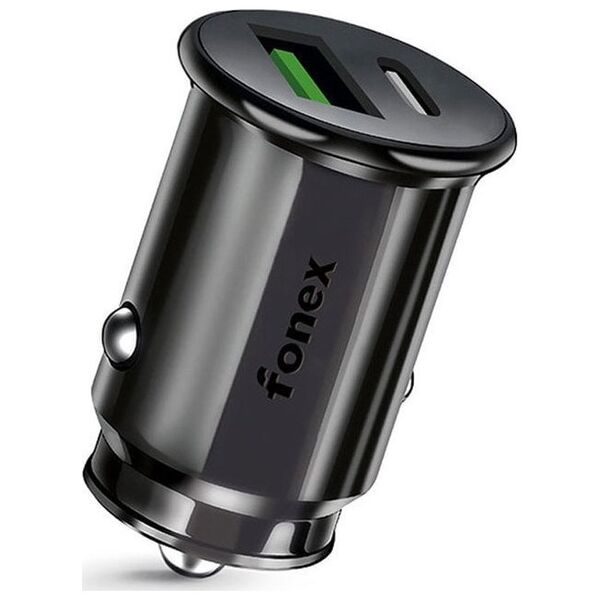 Φορτιστής αυτοκινήτου Fonex 36W USB + Type-C PD By Fonex Black 13452818 8026386254822