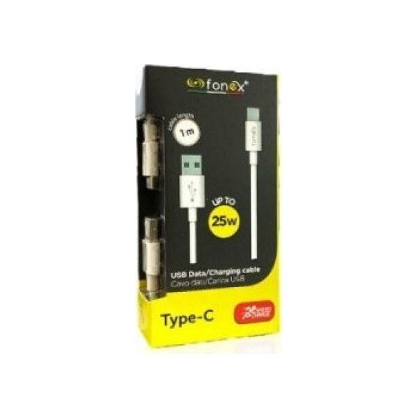 Καλώδιο δεδομένων Fonex USB σε Type-C 25W 1m By Fonex White 13452821 8026386216912