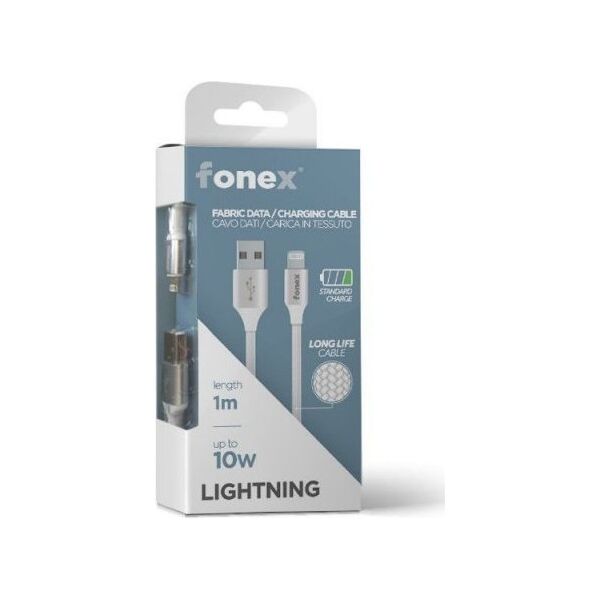 Καλώδιο δεδομένων Fonex USB σε Lightning 10W Fabric 1m By Fonex White 13452824 8026386238020