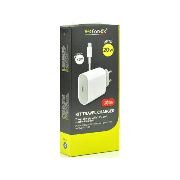 Φορτιστής ταξιδίου Fonex Type-C PD 20W+Cable Lightning 1m By Fonex White 13452826 8026386244359