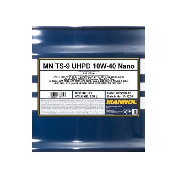 Mannol Alyva TS-9 UHPD Nano10W/40varikliams208 L / 180KG