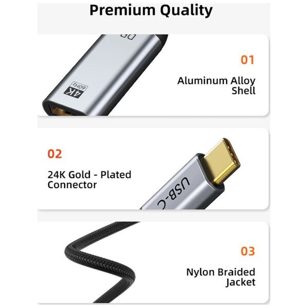 Cabletime Cabletime Adapteris USB-C (M) - Προσαρμογέας DisplayPort (F), 4K/60Hz, su paauksuotomis jungtimis 13783380 6975285502621