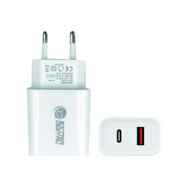 Extra Digital Kroviklis EXTRA DIGITAL USB 3.0+ Type C Τροφοδοτικό laptop: 220V, 20W, QC3.0+ PD 14071325 9990000230204