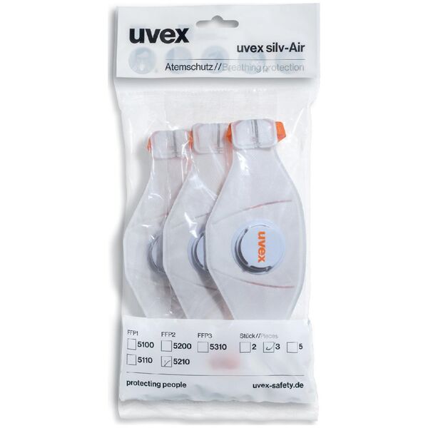 Uvex Respiratorius Uvex silv-Air Premium 5210 FFP2, sulankstomas, su vožtuvu,3 vnt, mažmeninė pakuotė