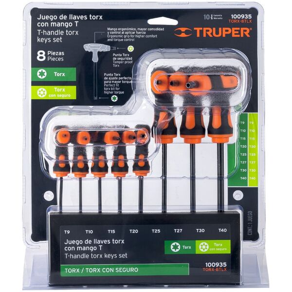 Truper TORX raktų rinkinys su T formos rankena T9-T40, 8 vnt Truper® 14219500 7506240681434