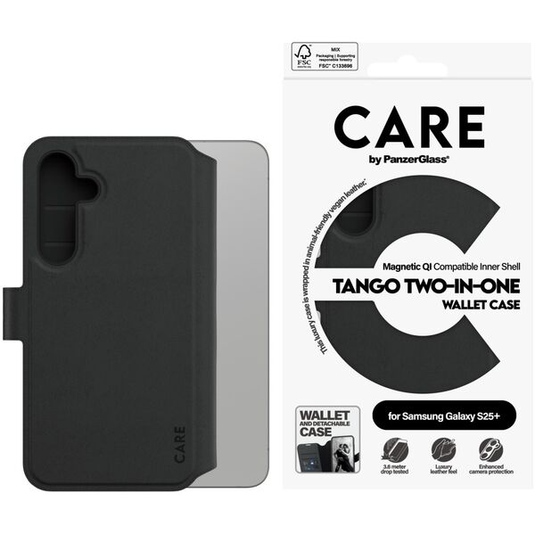 CARE by PanzerGlass Feature Case Tango Two-in-One Wallet Qi Compatible Samsung Galaxy S25 Plus, Black