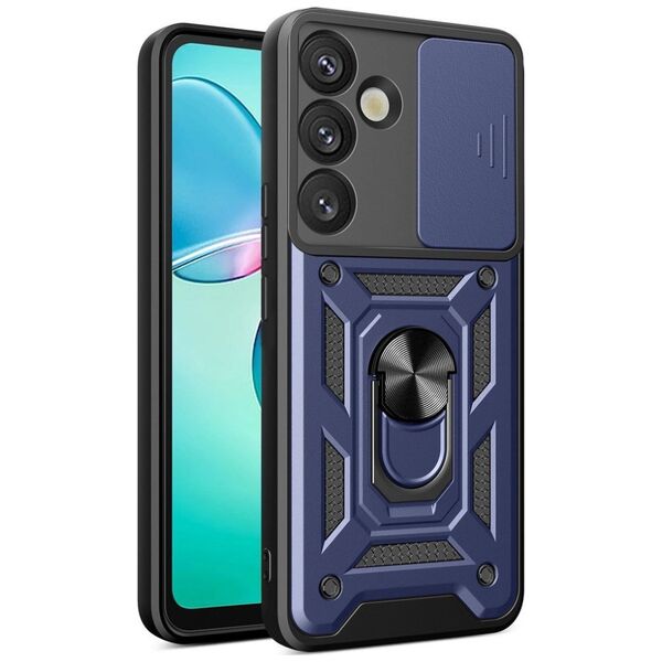 Etui pancerne Hybrid Armor Camshield z osłoną aparatu i metalowym ringiem do Samsung Galaxy S25+ - niebieskie