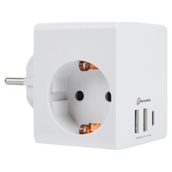 55085 Cube 3-way Adapter with USB Charger