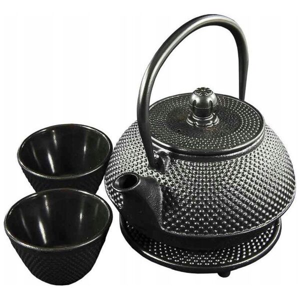 Cast iron teapot with filter MPLCo, with cups, black, 0.8 L