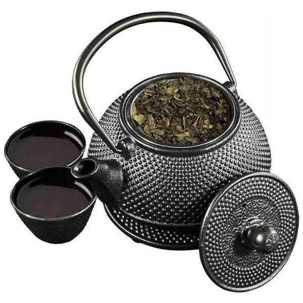 Cast iron teapot with filter MPLCo, with cups, black, 0.8 L