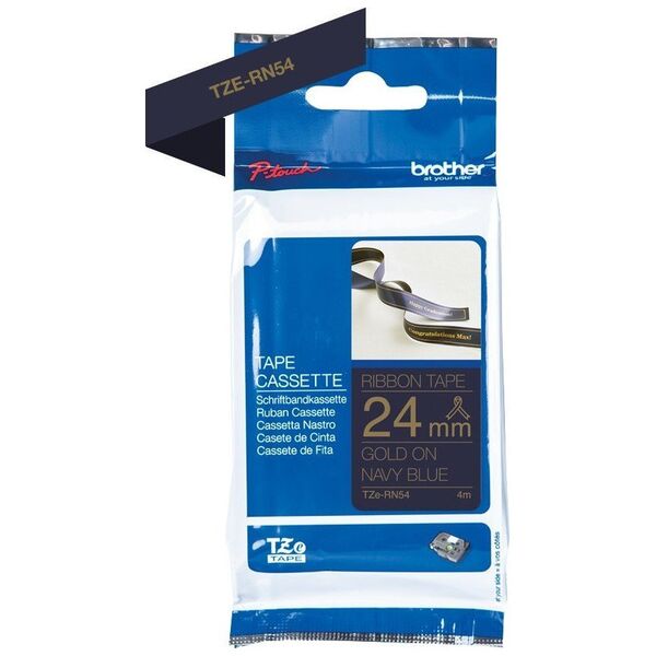 Brother BROLIS TZE-RN54 SATINO JUOSTOS ? AUKSO TEKSTAS ANT NAVY JUOSTOS, 24 MM