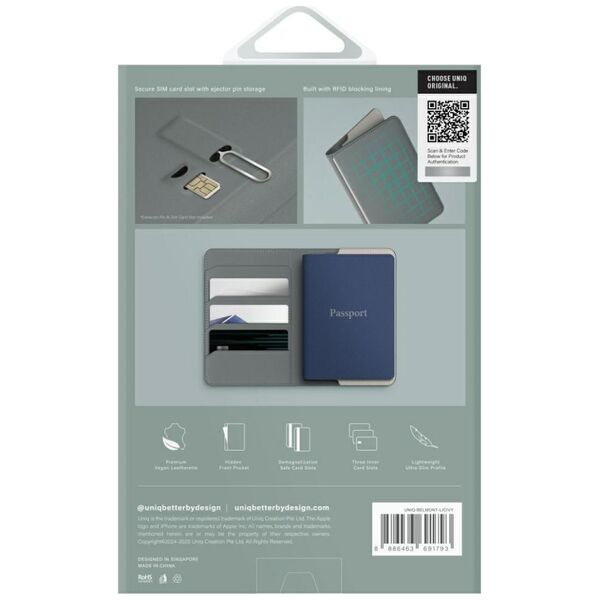 UNIQ Belmont Passport Case RFID Blocking Green Ivory