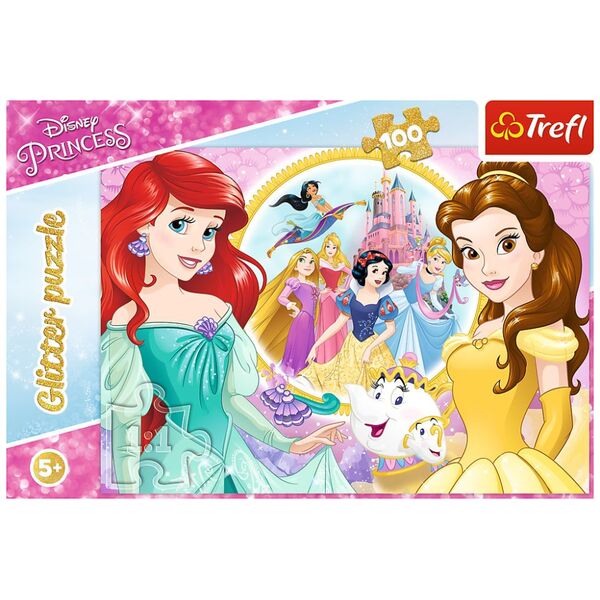 Trefl Puzzle glitter błyszczące księżniczki Disney Bella i Arielka 100 14819