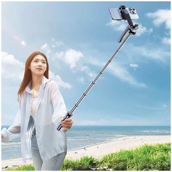 Selfie stick Hurtel Selfie stick WH181-Y1S Τηλεσκοπικό τρίποδο 1,75m κράμα αλουμινίου με θήκη τηλεφώνου - Μαύρο 14146933 5907769360640