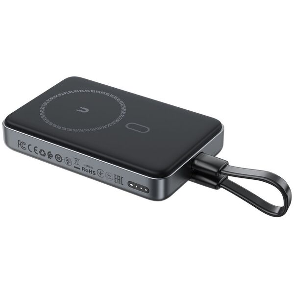Powerbank magnetyczny 10000mAh indukcyjny 2x USB-C PD 30W + kabel USB-C - czarny Powerbank magnetyczny 10000mAh indukcyjny 2x USB-C PD 30W + kabel USB-C - czarny