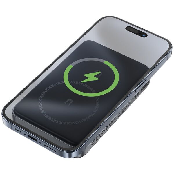 Powerbank magnetyczny 10000mAh indukcyjny 2x USB-C PD 30W + kabel USB-C - czarny Powerbank magnetyczny 10000mAh indukcyjny 2x USB-C PD 30W + kabel USB-C - czarny