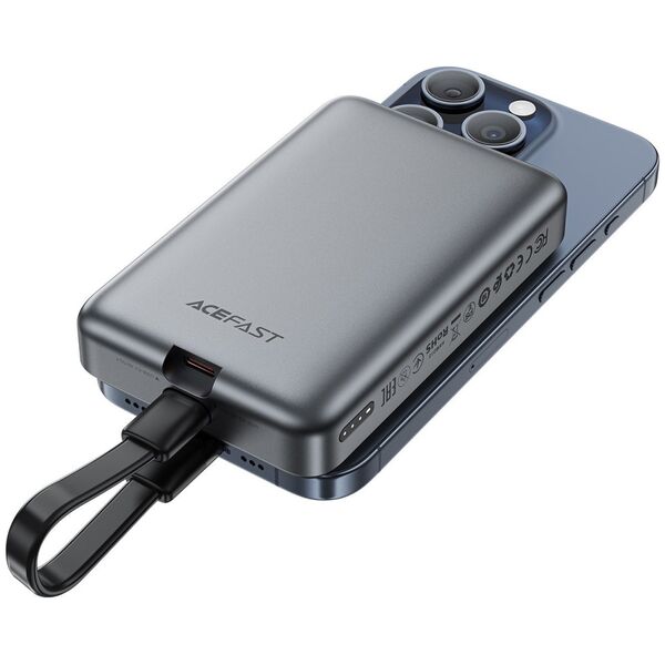 Powerbank magnetyczny 10000mAh indukcyjny 2x USB-C PD 30W + kabel USB-C - czarny Powerbank magnetyczny 10000mAh indukcyjny 2x USB-C PD 30W + kabel USB-C - czarny