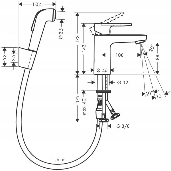 Bateria umywalkowa Hansgrohe Washbasin faucet with bidet hand shower and shower hose 160 cm Hansgrohe Vernis Blend 71215000, chr
