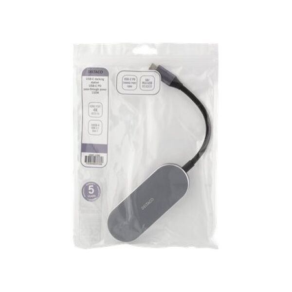 USB HUB Deltaco USB-C jungčių stotelė DELTACO, 1x HDMI/RJ45/SD/mSD, 3x USB-A / USBC-HDMI26 / 1902421 13457079 7333048060617