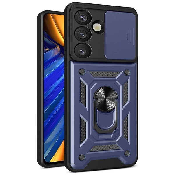 Etui pancerne Hybrid Armor Camshield z osłoną aparatu i metalowym ringiem do Samsung Galaxy S25 - niebieskie