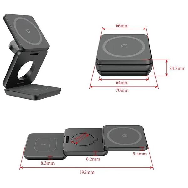 Φορτιστής 1stCOOL 1stCOOL bezdrátová skládací QI nabíječka 3v1, MagSafe, USB-C, μαύρο 14118684 8594192891376