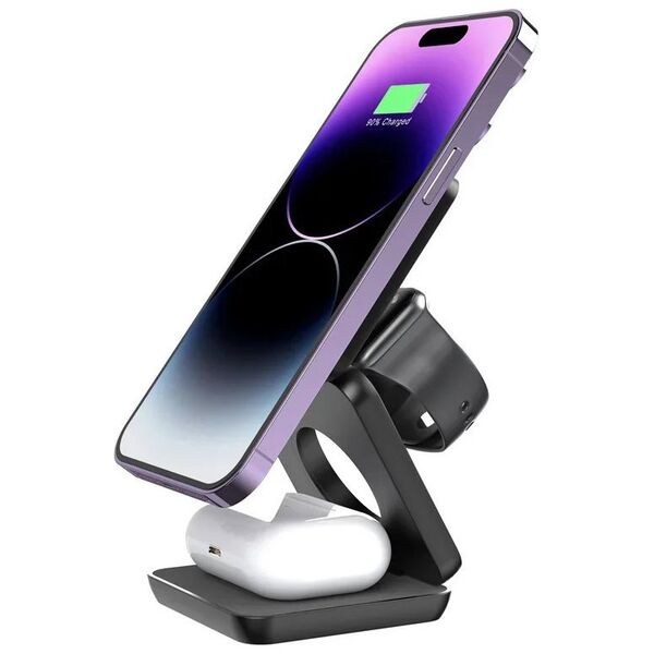 Φορτιστής 1stCOOL 1stCOOL bezdrátová skládací QI nabíječka 3v1, MagSafe, USB-C, μαύρο 14118684 8594192891376
