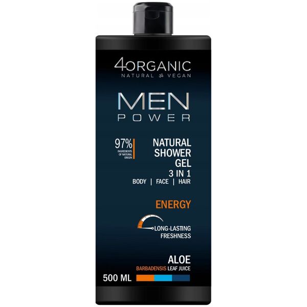 4ORGANIC_Men Power naturalny żel pod prysznic 3 w 1 Energy 500ml