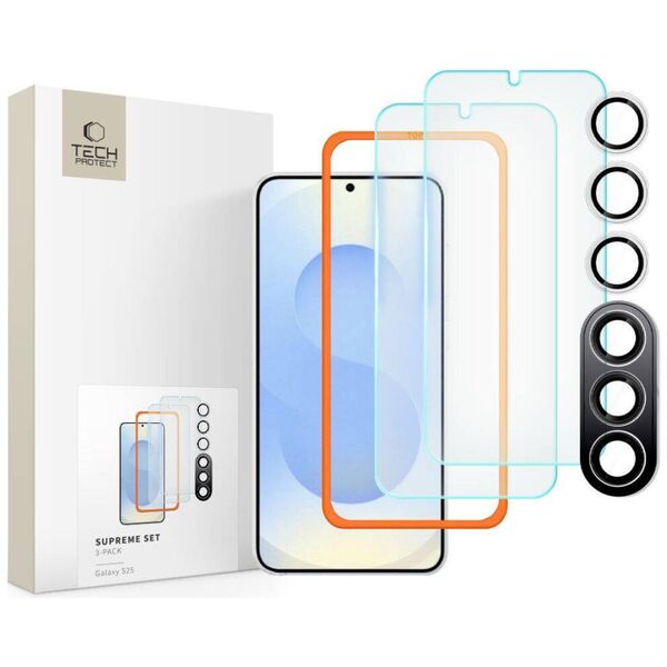 Tempered Glass SAMSUNG GALAXY S25 Tech-Protect Supreme Set 3-Pack Clear 5906302322053