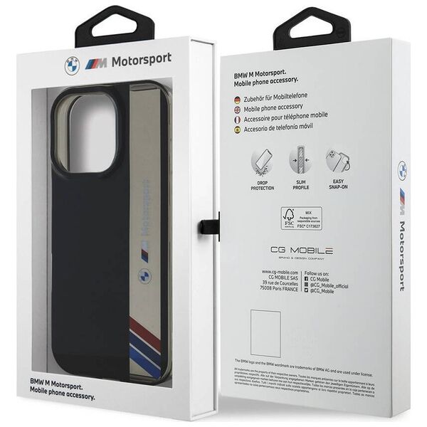 BMW Motorsport IML Vertical Stripe Case for iPhone 16 Pro Max Black
